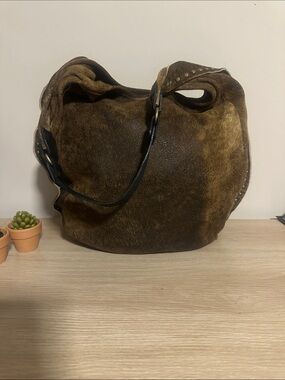Vintage 90’s Vin Baker Brown Suede Hobo Shoulder Bag Studded Leather Strap NWOT